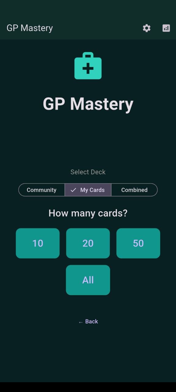 GP Mastery flashcards screen